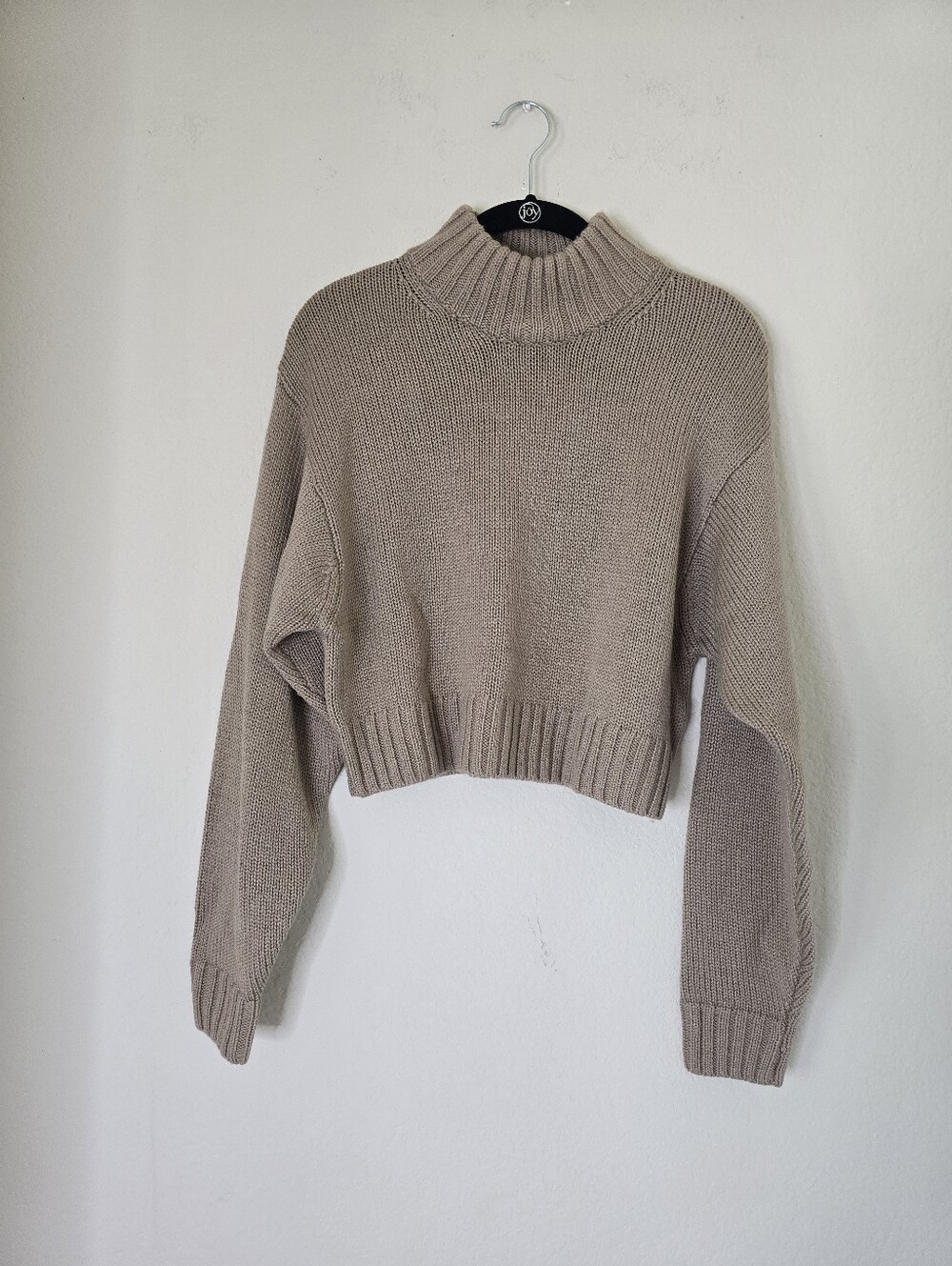 Aritzia Wilfred Mock-Neck Crop Sweater Size XS Tan Brown 100% Merino Wool Boxy